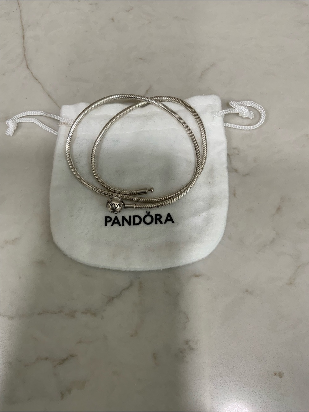 Pandora Sterling Silver Snake Chain Necklace with Logo Clasp